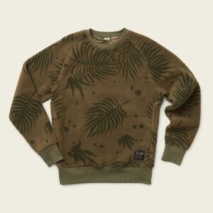 Howler Brothers Olive Green Forest Floor- Frond Leaf Pattern Crewneck Sweater